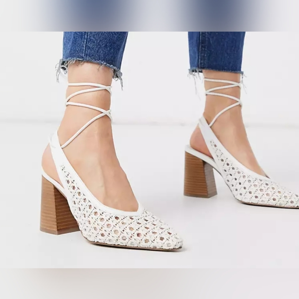 ASOS DESIGN Shay tie leg pointed heels white